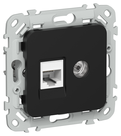 IEK FLITE Розетка 2-местная RJ45/TV категория 5Е UTP РКТВ5е-2-0-ФлЧ черный IEK, FI-AK22-1-K02