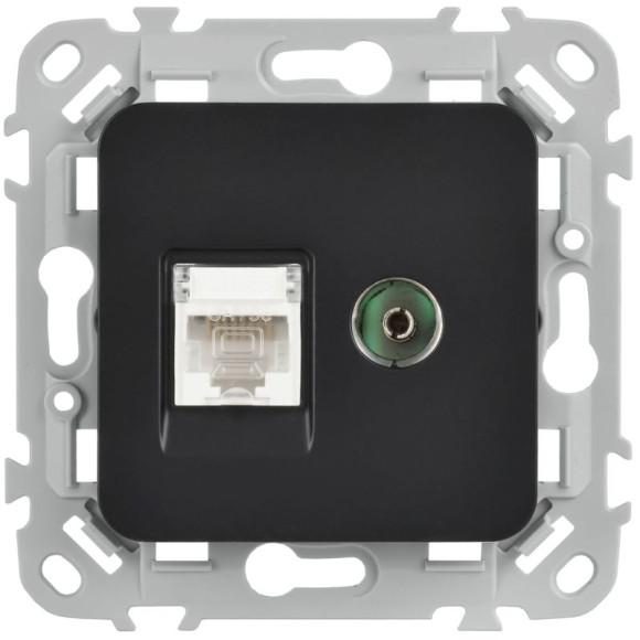 IEK FLITE Розетка 2-местная RJ45/TV категория 5Е UTP РКТВ5е-2-0-ФлЧ черный IEK, FI-AK22-1-K02