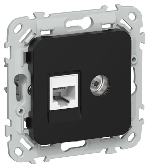 IEK FLITE Розетка 2-местная RJ45/TV категория 5Е UTP РКТВ5е-2-0-ФлЧ черный IEK, FI-AK22-1-K02