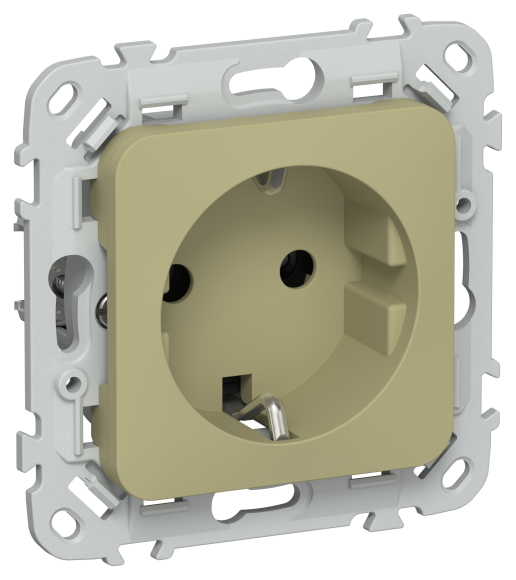 IEK FLITE Розетка с заземлением без защитных шторок безвинтовое крепление 16А РС11-1-ФлО оливковый IEK, FI-R11-16-1-K26