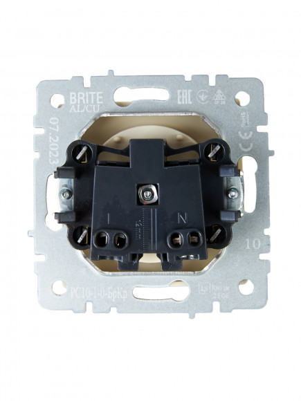 IEK BRITE Розетка 1-местная без заземления без защитных шторок 10А РС10-1-0-БрКр бежевый , BR-R10-10-K10