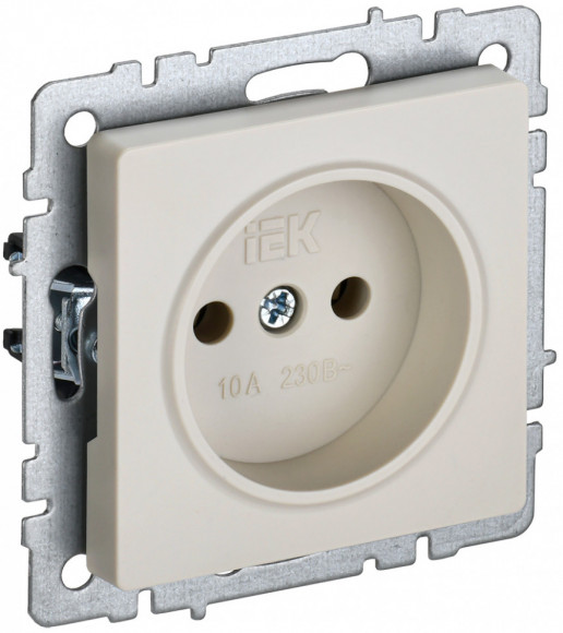 IEK BRITE Розетка 1-местная без заземления без защитных шторок 10А РС10-1-0-БрКр бежевый IEK, BR-R10-10-K10