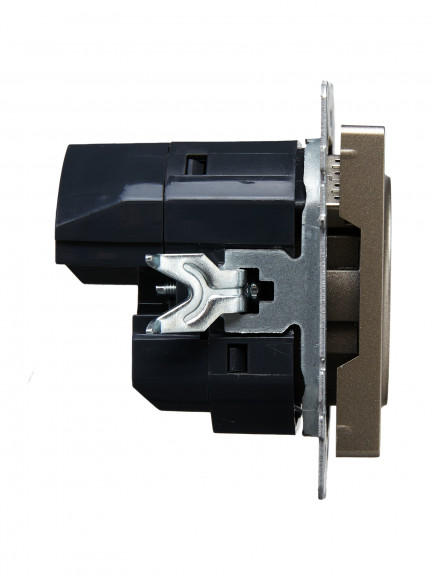 IEK BRITE Розетка 1-местная с заземлением с защитными шторками 16А с USB A+A 5В 3,1А РЮш10-2-БрШ шампань , BR-R14-16-U21-D31-K37