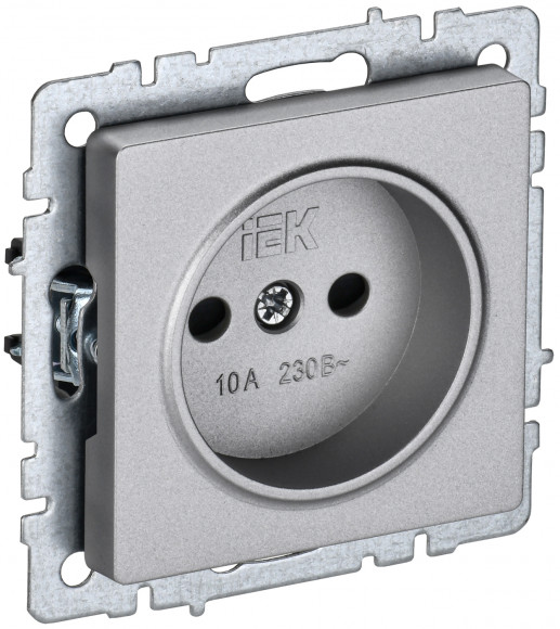 IEK BRITE Розетка 1-местная без заземления с защитными шторками 10А РСш10-2-БрА алюминий IEK, BR-R13-10-K47