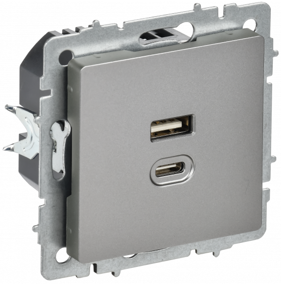 IEK BRITE Розетка USB A+C 45Вт высокоскоростная зарядка РЮ11-2-БрС сталь , BR-U22-045-K46