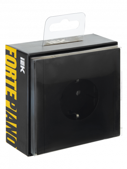 IEK FORTE&PIANO Розетка 1-местная с заземлением без защитных шторок безвинтовое крепление 16А FP114 черный , FP-R11-16-1-K02