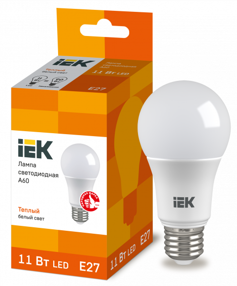 IEK Лампа светодиодная A60 груша 11Вт 230В 3000К E27 IEK, LLE-A60-11-230-30-E27
