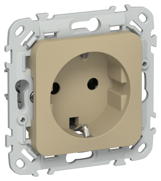 IEK FLITE Розетка с заземлением без защитных шторок безвинтовое крепление 16А РС11-1-ФлХ хаки IEK, FI-R11-16-1-K59