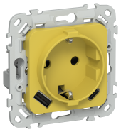 FLITE Розетка 1-местная с заземлением с защитными шторками 16А с USB A+C 20Вт безвинтовое крепление РСЮшс11-1-ФлЖК желтый карри IEK, FI-R14-16-1-U22-020-K44