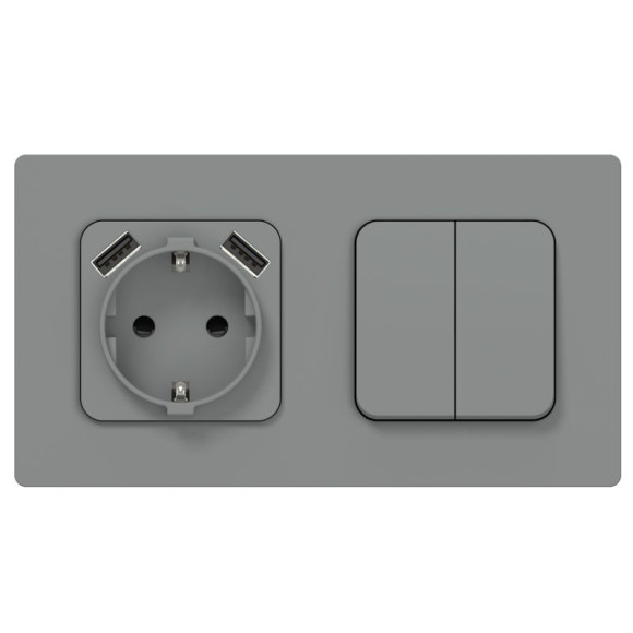 IEK FLITE Рамка 2-местная РУ-2-К-ФлС серый IEK, FI-M22-32-20-K03, Classic