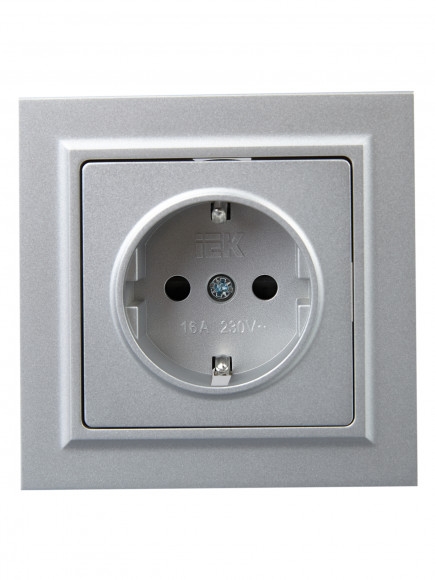 IEK BRITE Розетка 1-местная с заземлением с защитными шторками 16А в сборе РСР14-1-0-БрА алюминий , BR-R14-16-K47-F