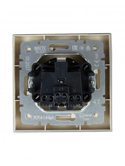 IEK BRITE Розетка 1-местная с заземлением с защитными шторками 16А в сборе РСР14-1-0-БрА алюминий , BR-R14-16-K47-F