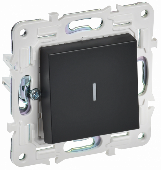 IEK SKANDY Выключатель 1-клавишный проходной с индикацией 10А SK-V08Bl черный , SK-V12-1-10-K02