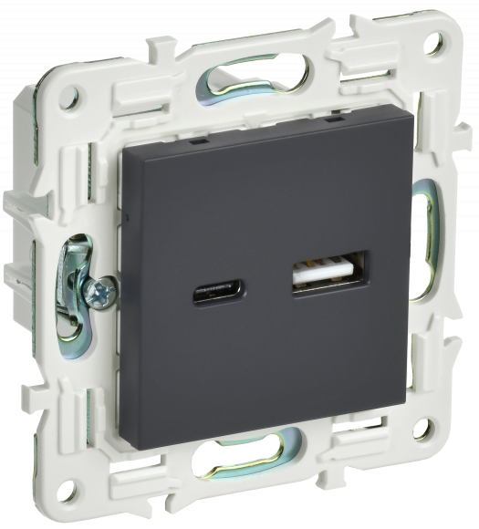 IEK SKANDY Розетка USB A+C 3,1А SK-R14G графит IEK, SK-U22-D31-K53