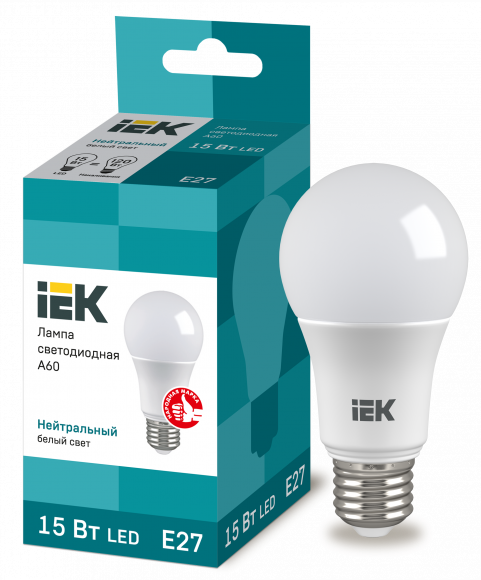 IEK Лампа светодиодная A60 груша 15Вт 230В 4000К E27 IEK, LLE-A60-15-230-40-E27