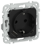 FLITE Розетка 1-местная с заземлением с защитными шторками 16А с USB A+C 20Вт безвинтовое крепление РСЮшс11-1-ФлЧ черный IEK, FI-R14-16-1-U22-020-K02