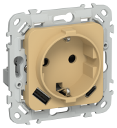 FLITE Розетка 1-местная с заземлением с защитными шторками 16А с USB A+C 20Вт безвинтовое крепление РСЮшс11-1-ФлШм шамуа IEK, FI-R14-16-1-U22-020-K89