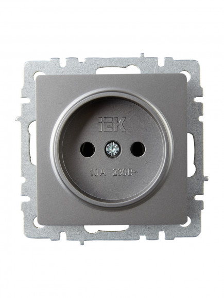 IEK BRITE Розетка 1-местная без заземления без защитных шторок 10А РС10-1-0-БрС сталь , BR-R10-10-K46