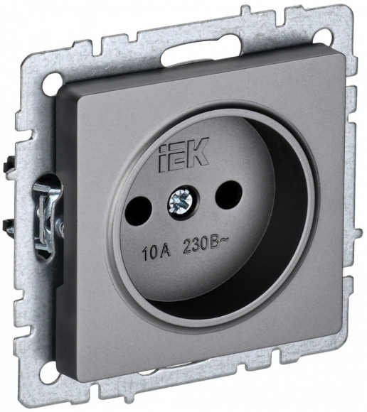 IEK BRITE Розетка 1-местная без заземления без защитных шторок 10А РС10-1-0-БрС сталь IEK, BR-R10-10-K46