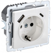BRITE Розетка 1-местная с заземлением с защитными шторками 16А с USB A+C 18Вт РЮш11-1-БрБ белый IEK, BR-R14-16-U22-018-K01