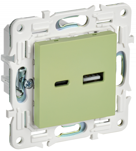 IEK SKANDY Розетка USB A+C 3,1А SK-R14G мятный IEK, SK-U22-D31-K06