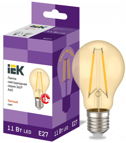IEK Лампа светодиодная A60 груша золото 11Вт 230В 2700К E27 серия 360° IEK, LLF-A60-11-230-30-E27-CLG