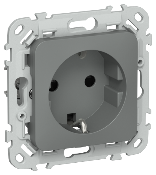 IEK FLITE Розетка с заземлением с защитными шторками безвинтовое крепление 16А РСш11-1-ФлМА мокрый асфальт IEK, FI-R14-16-1-K80
