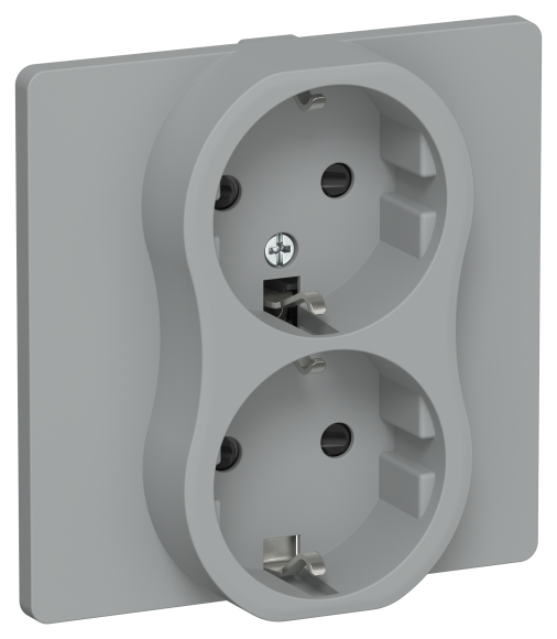 IEK FLITE Розетка 2-местная с заземлением с защитными шторками безвинтовое крепление 16А РСш12-1-К-ФлС серый IEK, FI-R24C-16-1-K03
