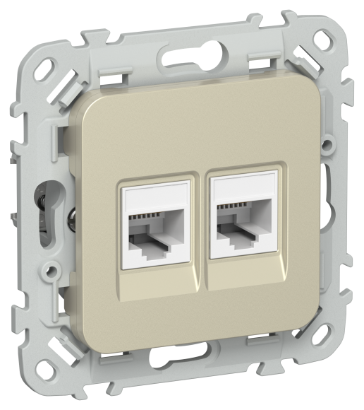 IEK FLITE Розетка 2-местная RJ45/RJ11 категория 5Е/3 UTP РКТ5е/3-2-0-ФлШ шампань IEK, FI-KT22-1-K37