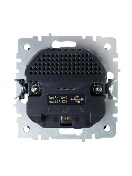 IEK BRITE Розетка 1-местная с заземлением с защитными шторками 16А с USB A+C 18Вт РЮш11-1-БрГ графит , BR-R14-16-U22-018-K53