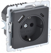 BRITE Розетка 1-местная с заземлением с защитными шторками 16А с USB A+C 18Вт РЮш11-1-БрГ графит , BR-R14-16-U22-018-K53