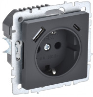 BRITE Розетка 1-местная с заземлением с защитными шторками 16А с USB A+C 18Вт РЮш11-1-БрГ графит IEK, BR-R14-16-U22-018-K53