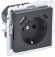 IEK BRITE Розетка 1-местная с заземлением с защитными шторками 16А с USB A+C 18Вт РЮш11-1-БрГ графит , BR-R14-16-U22-018-K53