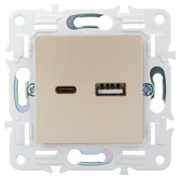 IEK SKANDY Розетка USB A+C 3,1А SK-R14Sa песочный , SK-U22-D31-K98