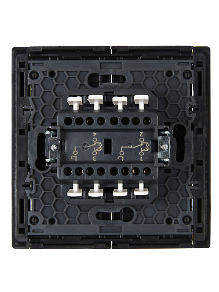 IEK FORTE&PIANO Выключатель 2-клавишный проходной с индикацией 10А FP108 черный , FP-V22-1-10-1-K02