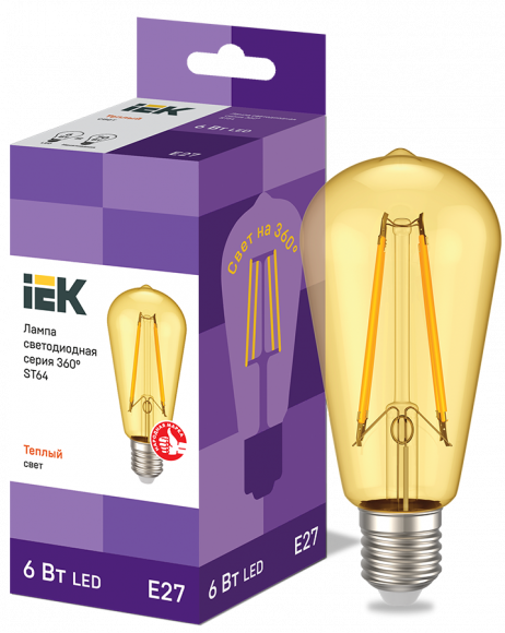 IEK Лампа светодиодная ST64 ретро золото 6Вт 230В 2700К E27 серия 360° IEK, LLF-ST64-6-230-30-E27-CLG