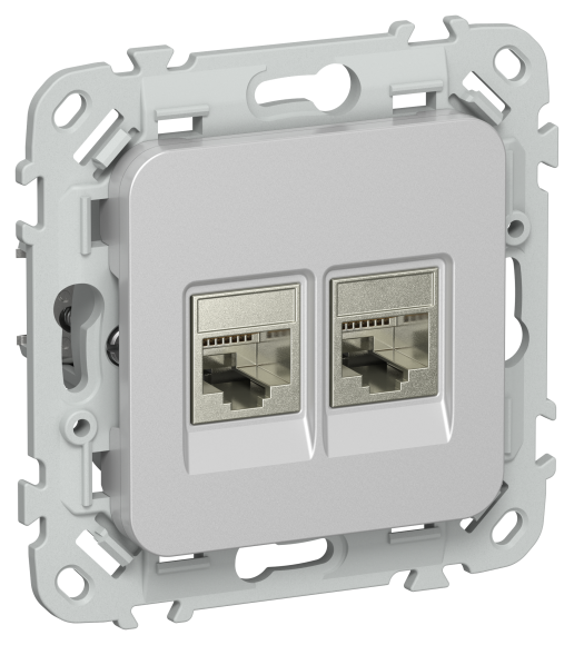 IEK FLITE Розетка 2-местная RJ45/RJ11 категория 6/3 STP РКТ6/3-2-1-ФлА алюминий IEK, FI-KT21-2-K47