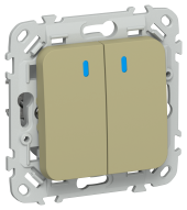 FLITE Выключатель 2-клавишный с индикацией 10А ВС12-1-1-ФлО оливковый IEK, FI-V20-1-10-1-K26