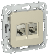 FLITE Розетка 2-местная RJ45/RJ11 категория 5Е/3 STP РКТ5е/3-2-1-ФлШ шампань IEK, FI-KT21-1-K37