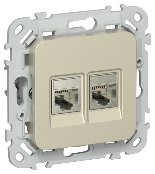 IEK FLITE Розетка 2-местная RJ45/RJ11 категория 5Е/3 STP РКТ5е/3-2-1-ФлШ шампань IEK, FI-KT21-1-K37