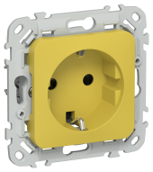 FLITE Розетка с заземлением с защитными шторками безвинтовое крепление 16А РСш11-1-ФлЖК желтый карри IEK, FI-R14-16-1-K44