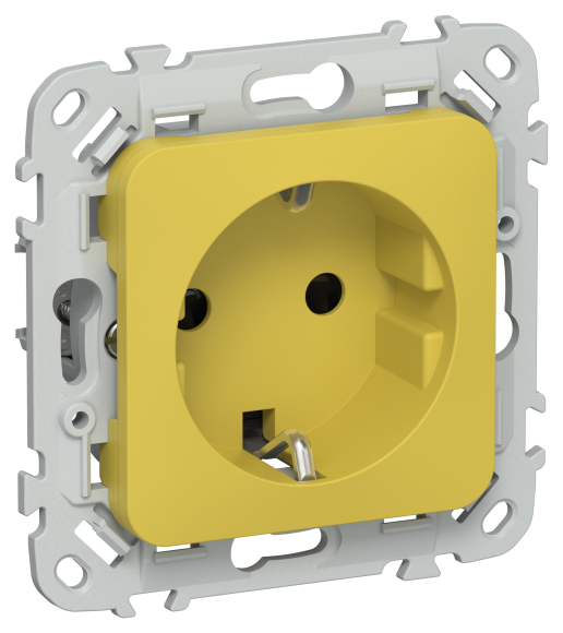 IEK FLITE Розетка с заземлением с защитными шторками безвинтовое крепление 16А РСш11-1-ФлЖК желтый карри IEK, FI-R14-16-1-K44