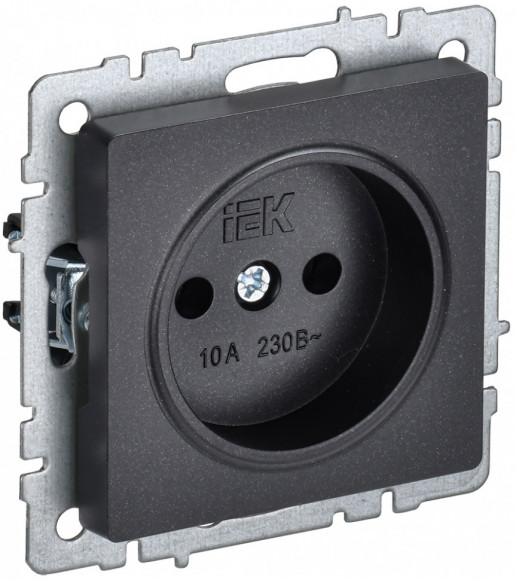 IEK BRITE Розетка 1-местная без заземления без защитных шторок 10А РС10-1-0-БрЧ черный IEK, BR-R10-10-K02