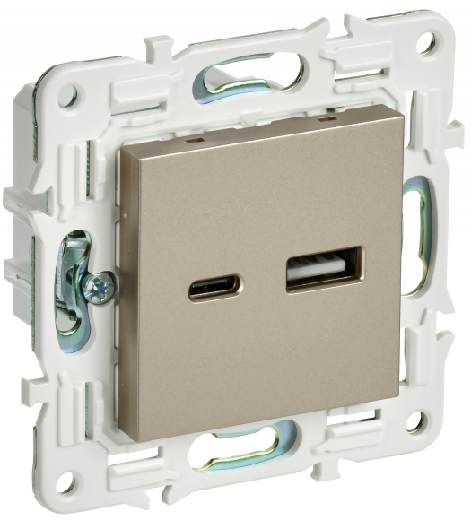 IEK SKANDY Розетка USB A+C 3,1А SK-R14Sh шампань IEK, SK-U22-D31-K37
