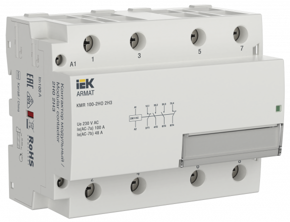 IEK ARMAT Контактор модульный KMR 100А 230В AC 2НО 2НЗ IEK, AR-KMR10-100-22-230