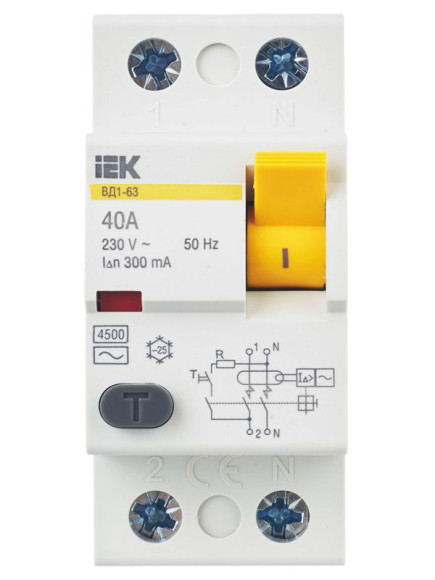 IEK Выключатель дифференциальный (УЗО) ВД1-63 2Р 40А 300мА IEK, MDV10-2-040-300