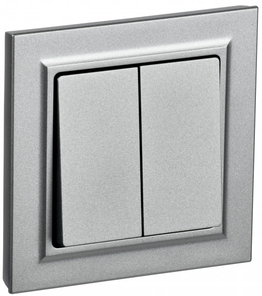 IEK BRITE Выключатель 2-клавишный 10А в сборе ВСР10-2-0-БрА алюминий IEK, BR-V20-0-10-K47-F