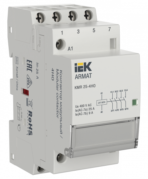 IEK ARMAT Контактор модульный KMR 25А 24В AC/DC 4НО IEK, AR-KMR20-025-40-024