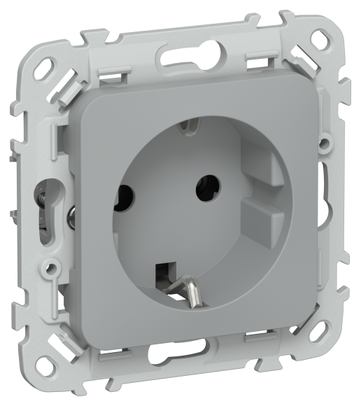 IEK FLITE Розетка с заземлением без защитных шторок безвинтовое крепление 16А РС11-1-ФлС серый IEK, FI-R11-16-1-K03