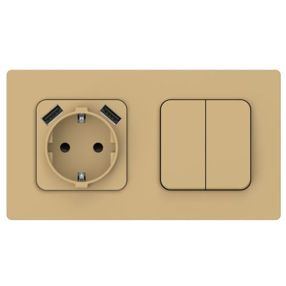 IEK FLITE Розетка 1-местная с заземлением с защитными шторками 16А с USB A+A 3,1А РСЮша11-0-ФлШм шамуа IEK, FI-R14-16-U21-D31-K89